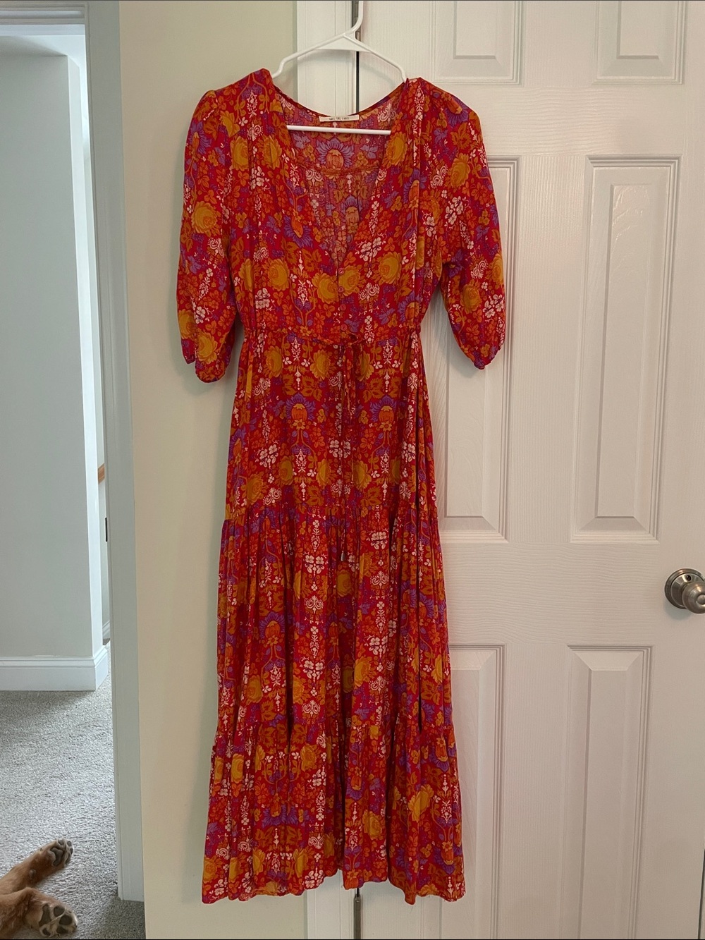 Boho Floral V-Neck Maxi Dress in Red and Gold